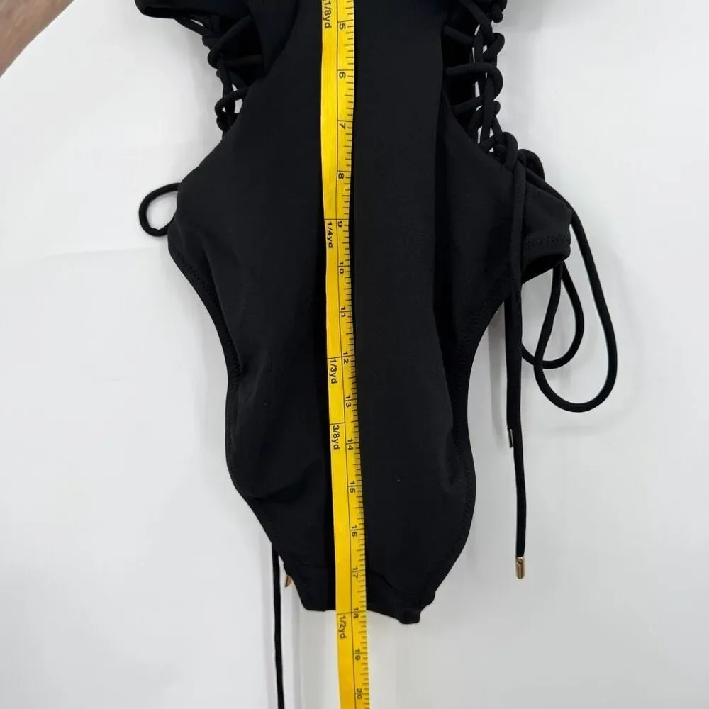 Robin Piccone Black Aubrey Scoop Neck Lace-up One-Piece Swimsuit Size 2